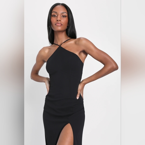 Astounding Allure Black Halter Neck Mermaid Maxi Dress - Picture 2 of 4